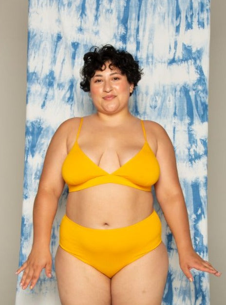 Front of kowhai yellow hana high waisted bamboo underwear. Bare boutique