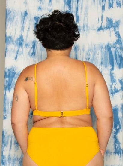 Back of kowhai yellow awhi bralette. Bamboo underwear. Bare boutique