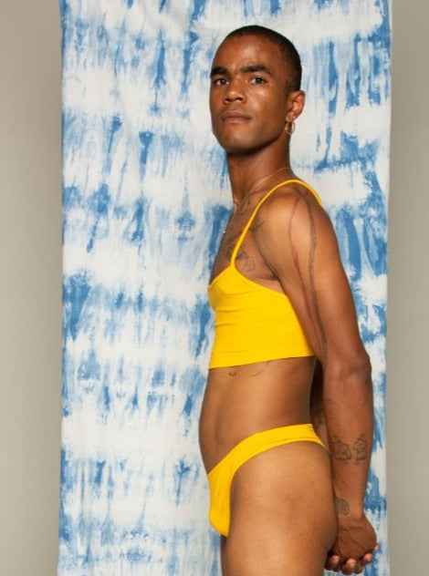 Side of kowhai yellow ahi thong. Bamboo underwear. Bare boutique