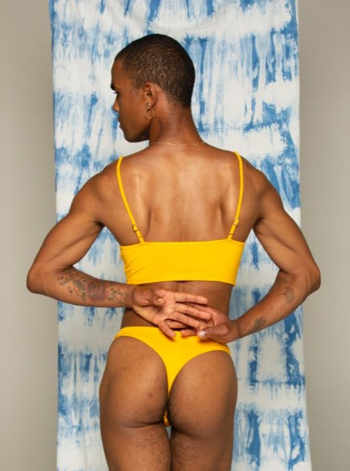 Back of kowhai yellow ahi thong. Bamboo underwear. Bare boutique